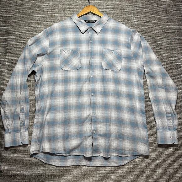 Travis Mathew Flannel Button Up Shirt Men's 2XL Blue Gray Plaid Long Sleeve - Picture 2 of 13